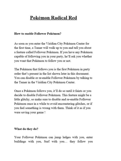 pokemon radical red questionnaire|Follower Pokémon Guide v3.1 .